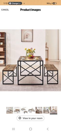 itchen Table with 2 Benches for 6,Wood Dining Room Dinette Sets