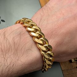 Amazing 18k Solid Gold Miami Cuban Bracelet, 7", 95.5g!