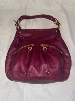 b. makowsky Deep Wine Leather Hobo Bag with Gold Hardware