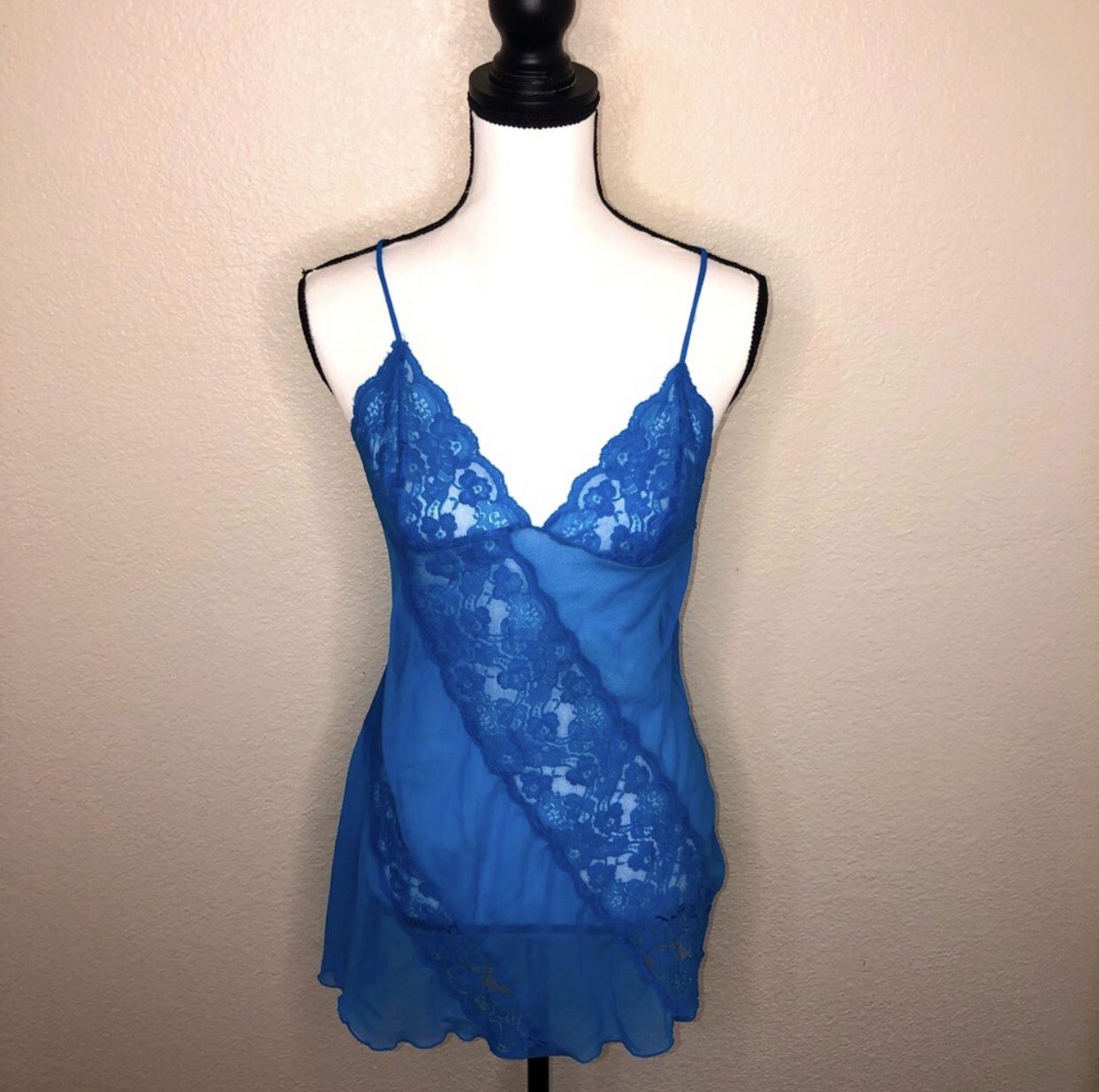 Fredericks of Hollywood Women’s Sexy Lingerie Nightgown Blue Lace Details Size L