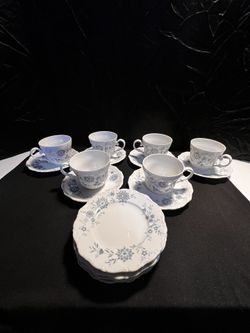 LOT OF CHRISTINA PORCELAIN BAVARIAN BLUE CUPS/SAUCERS, SALTMAN, WEIDENN, GERMANY