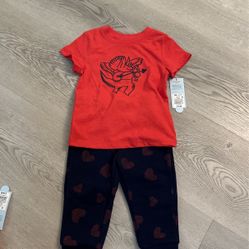 T oddler Boys' Short Sleeve Valentine's Day Dino Printed Graphic T-Shirt and Fleece Jogger Pant Set 18 M