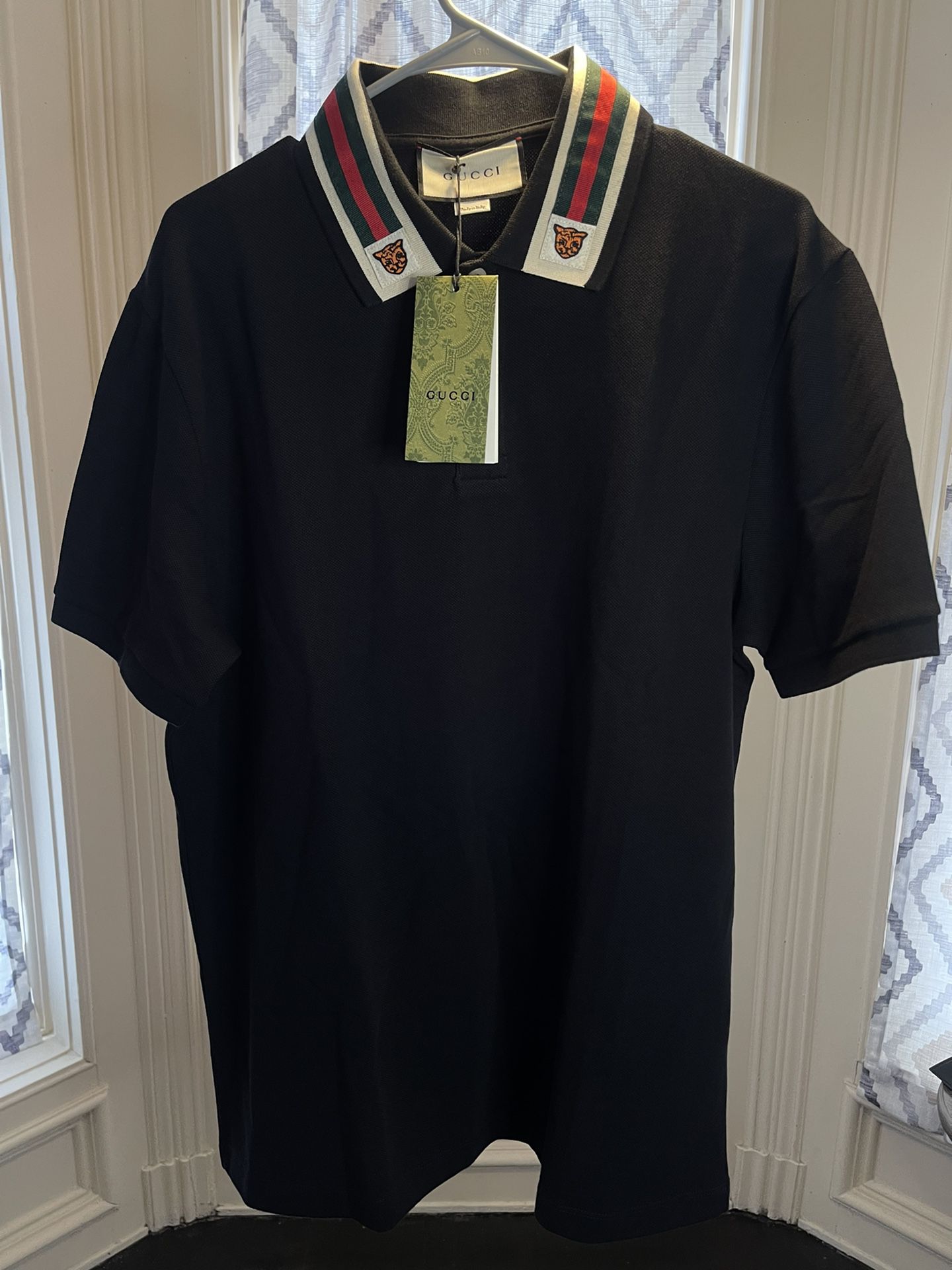 Gucci Cotton polo with Web and feline head