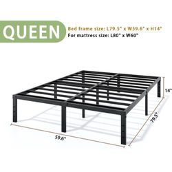 Metal Bed Frame Queen Size - 14 Inch Heavy-Duty Platform Bed Frame No Box Spring Needed, Easy Assembly, Noise-Free, Sturdy Mattress Foundation, Underb