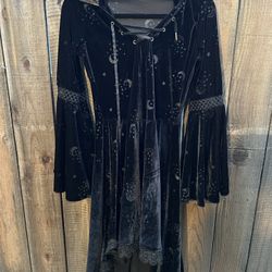 Black Moon Stars Hooded Witchy Dress