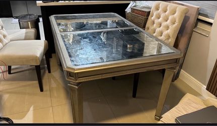 Free- Gold Mirrored Glass Top Dining Table