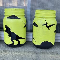 4 Painted Dinosaur Jars