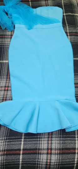 Light Blue Bodycon Dress with Tulle Detail