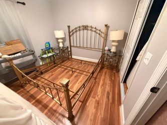 Gold Metal Bed Frame with Headboard with nightstands