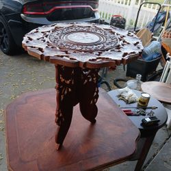 Vintage Carved Wooden Tea Poy 