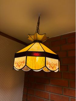 Vintage Tiffany-Style Leaded Glass Hanging Pendant Lamp