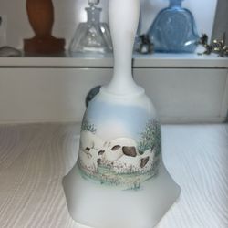 Extremely Rare Fenton Satin Mom Sheep 2 Lambs Wildflowers Bell *DFredrick*