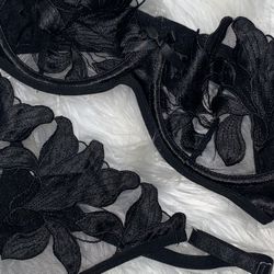 Lilosy Sexy Satin Mesh Floral Sheer Embroidered Underwire Lingerie Set 2 Piece Women