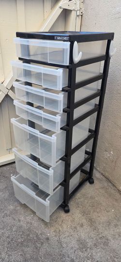 Brand Mini chest 7 drawer plastic storage / organizer tower with rolling wheels
