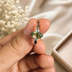 925 Sterling Silver Ring with Natural Moss Agate – Size 10
