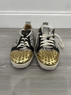 Christian Louboutin Louis White Snakeskin Gold Spike Low Sneakers
