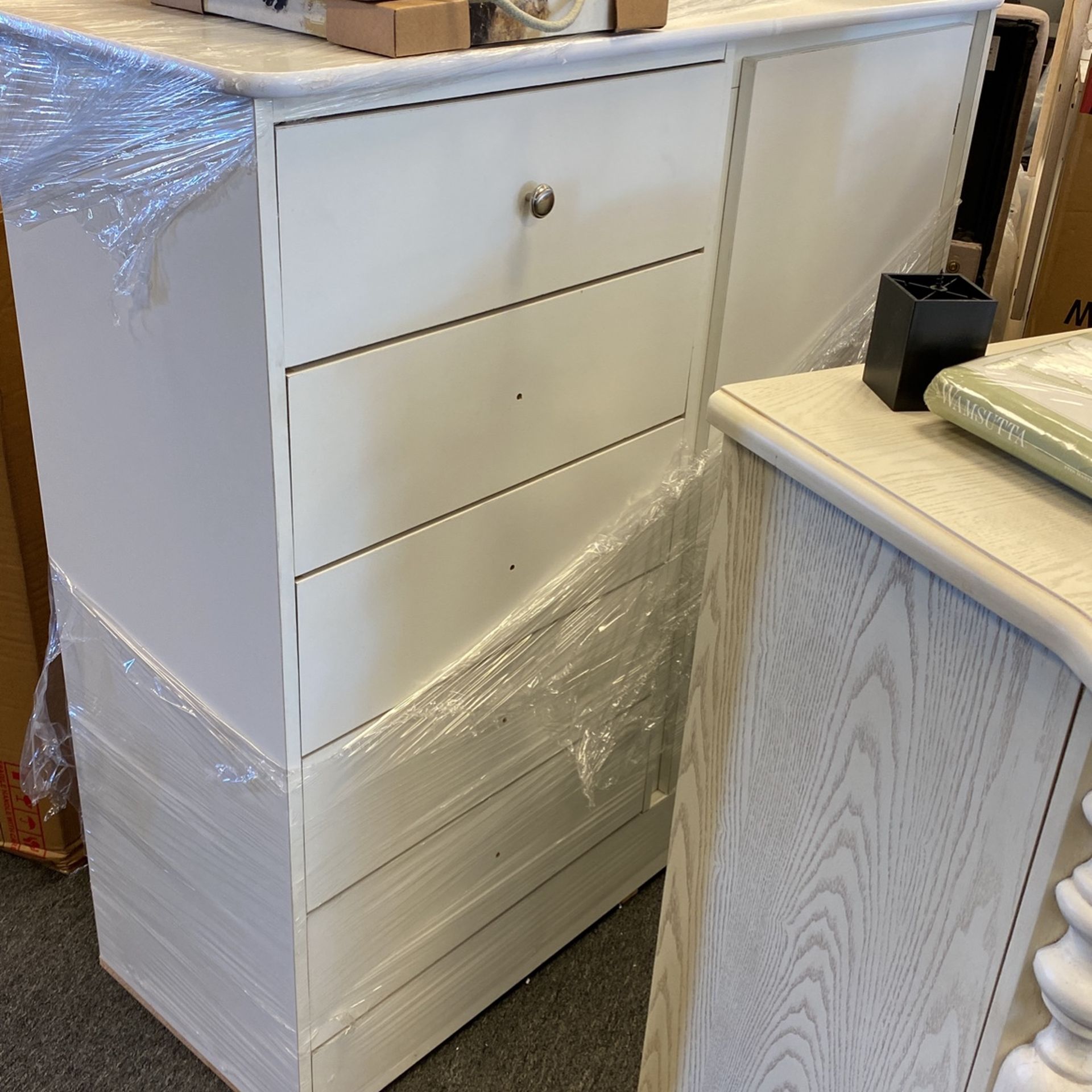 White Baby Chest W/ Hanger Closet & 5 Drawers. Must Sell $200. 2 Left Can Deliver $50