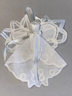 LOVELY BATTENBURG LACE ANGEL HANGING ORNAMENT