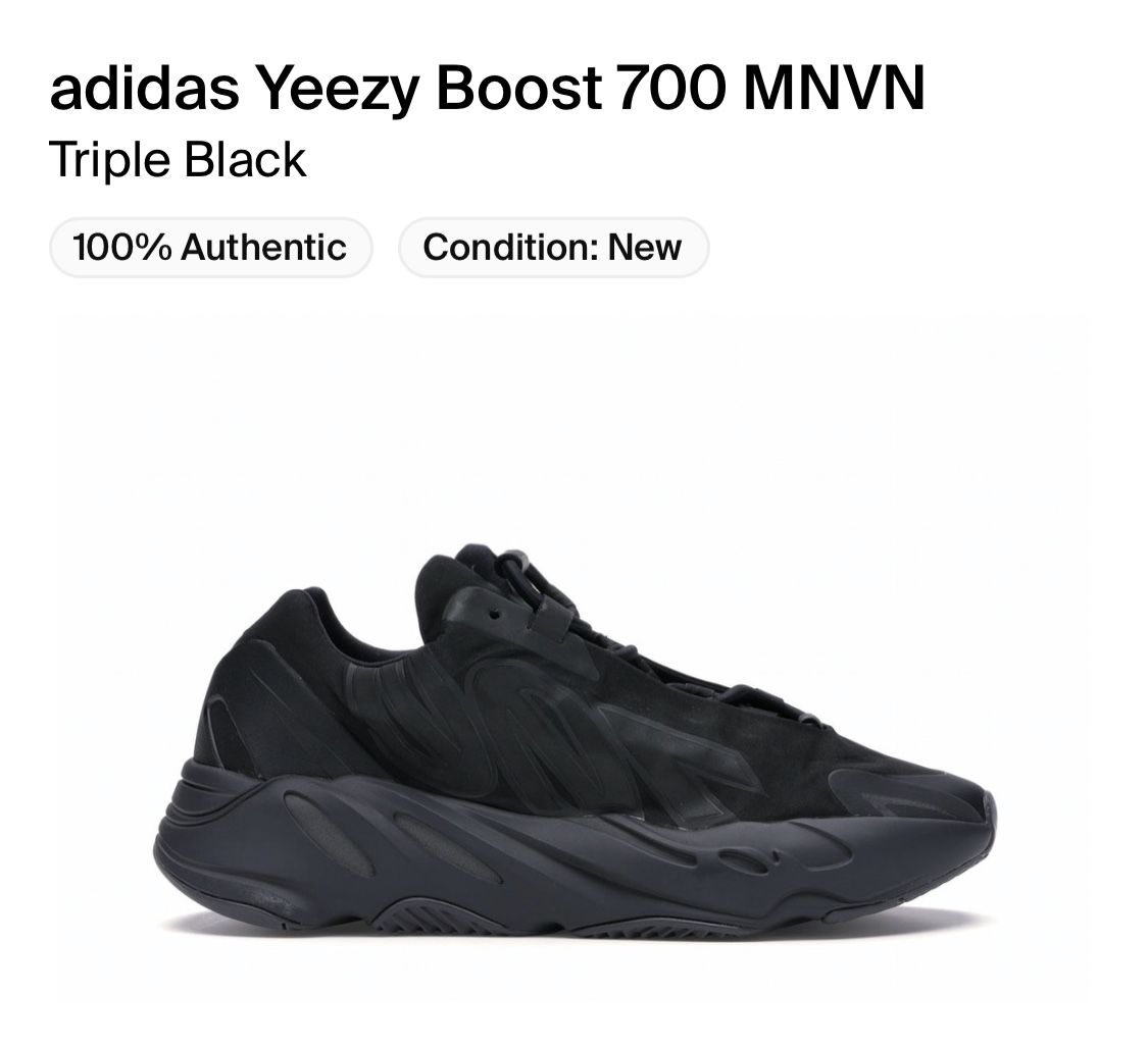 Adidas Yeezy Boost 700 MNVN Triple Black Size 5.5