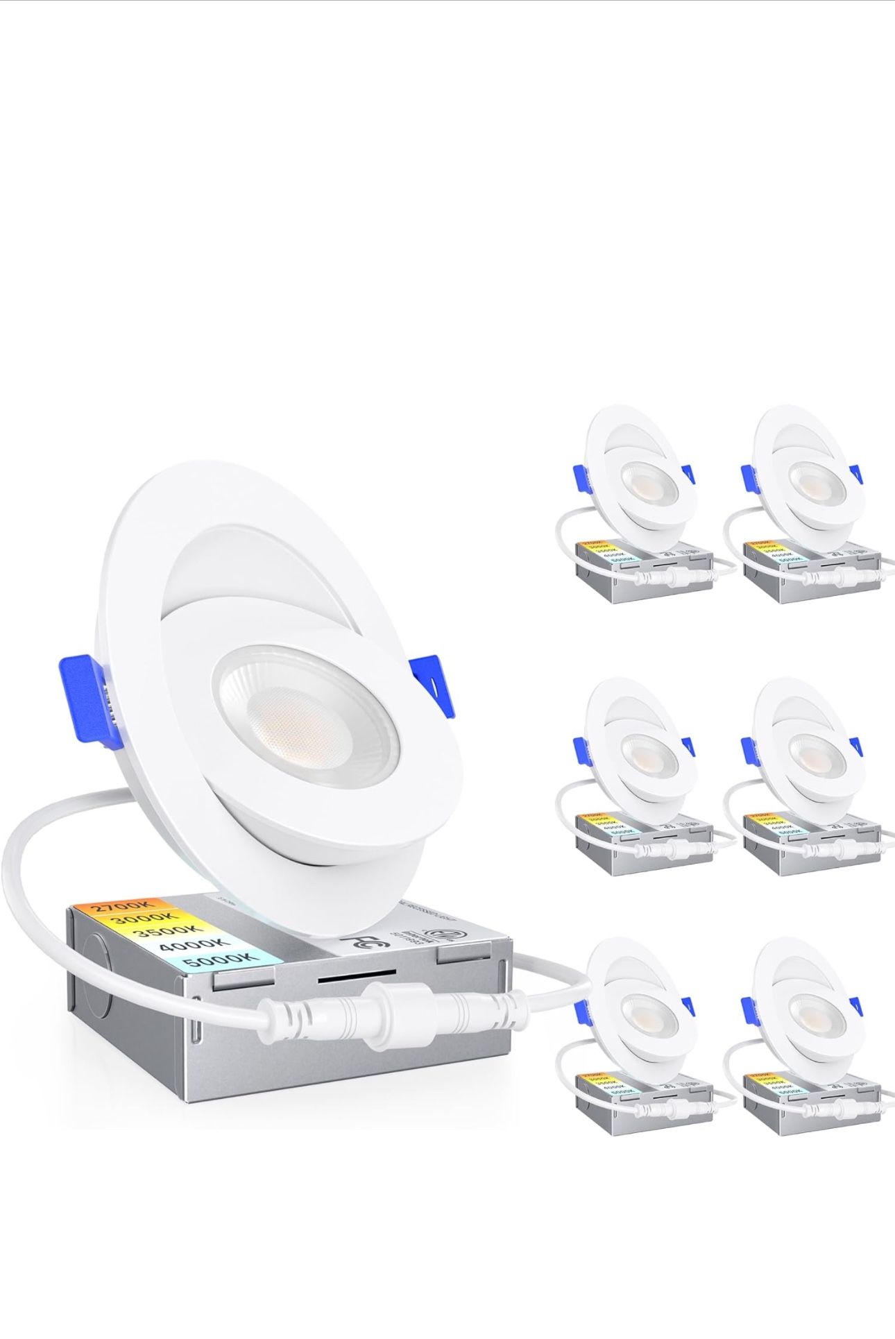 6 Pack 4 inch 5CCT LED Gimbal Led Recessed Light with Junction Box, 360°+90° Adjustable Directional Eyeball Lighting, Dimmable, 2700K/3000K/3500K/4000,All Products : American Fashion Style Bags On Sale