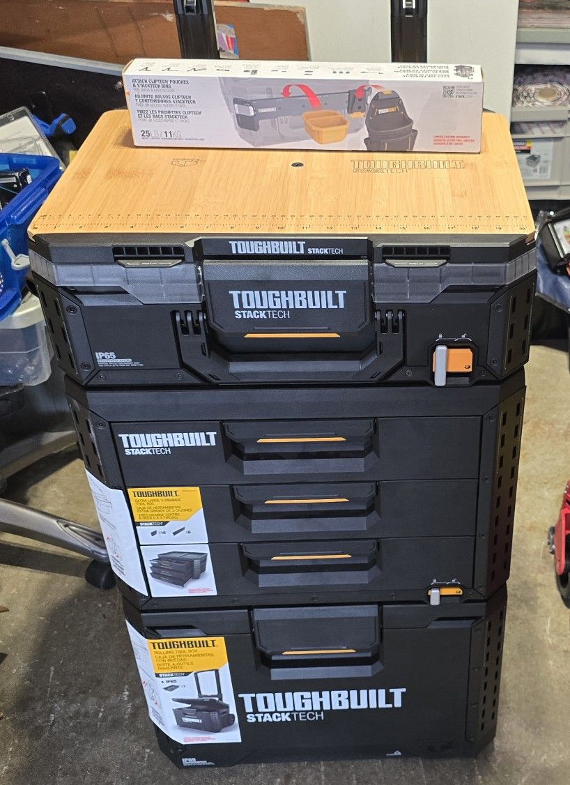 New 4PC TOUGHBUILT STACK TECH Rolling Tool Box