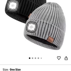🆕 In 📦 Beanie with Light for Men2️⃣Pack,Hat with Light Built in Rechargeable Winter Warm Knitted Headlamp Caps,Gift for Men Dads Husband(Black&Light