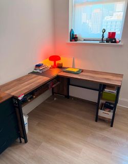 L-Shaped Corner Desk with Wood Finish