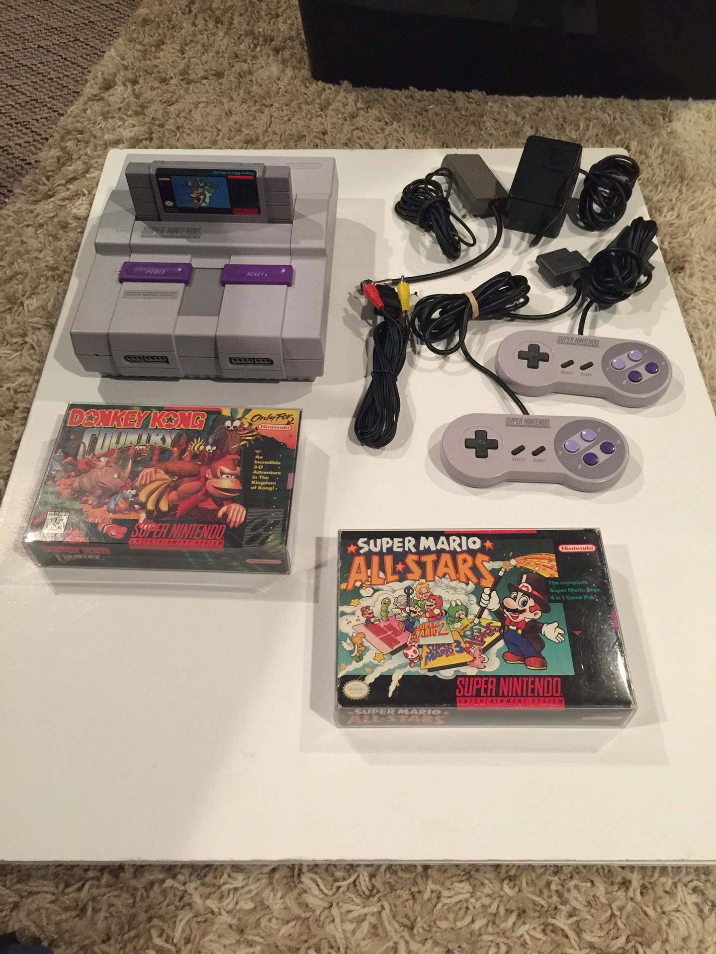 Super Nintendo with DK Country and Mario All-Stars CIB