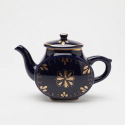 1960's Vintage Soviet Porcelain Teapot Gzhel Russian Cobalt Teapot Handmade