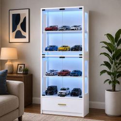 New In Box Heavy Duty Shelf Cabinet With Glass Door And LED Lights For Action Figures Collectible Memorabilia Display Stand 