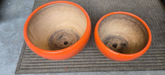 10" and 8"  Inch Floral Orange Pot with Drainage Hole