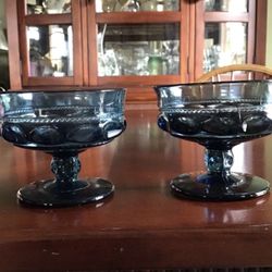 Vintage Kings Crown Thumbprint Blue Champagne Desert Glasses
