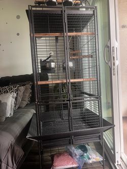 Large Bird Cage + Travel Cage & Accessories – Excellent Condition