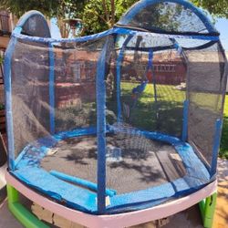 Bounce Pro 7-Foot My First Trampoline Hexagon (Ages 3-10) for Kids, Blue/Green