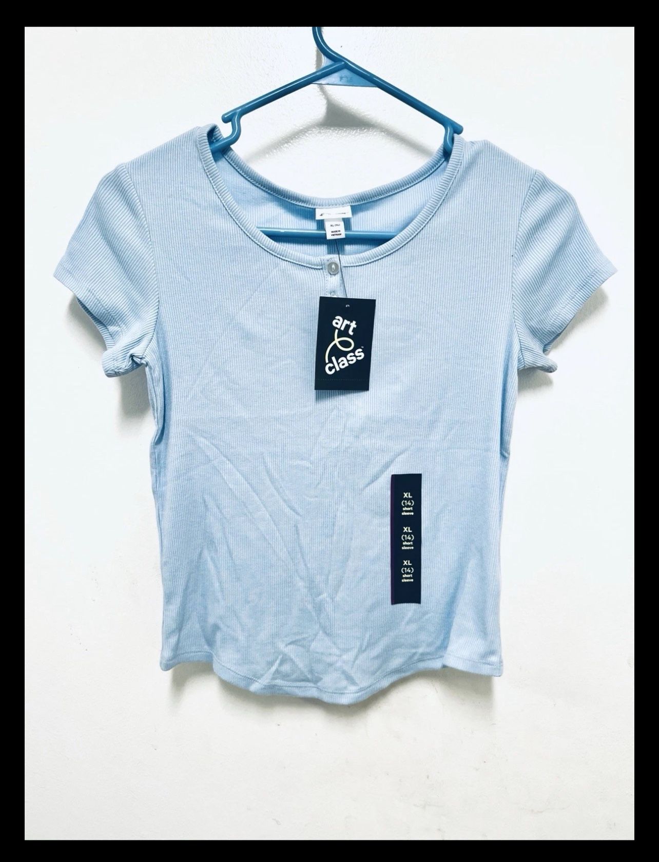 NWT! Art Class Girls XL (14) Blue Top Short Sleeve Cotton Blend