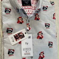 🎮🎅 Men’s Holiday Shirt – “Gamer Santa” Christmas Button Down Size M – NWT