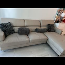 Modern Beige Faux Leather Couch