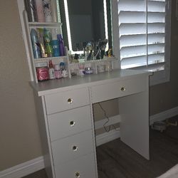 5-Drawers White Wood Makeup Vanity Sets Dressing Table Sets