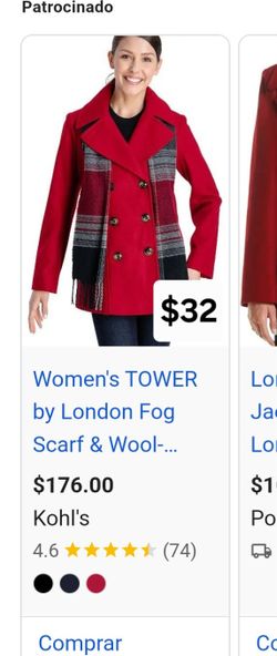 London Fog Women's Double Breasted Peacoat with Scarf.   Abrigos 