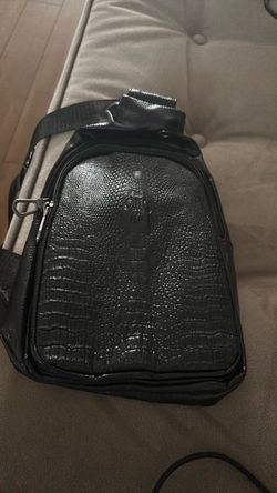 Black Croc-Embossed Leather Sling Bag