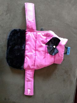 Lulu Pink Hot Pink Rain Coat with black velvet trim and Rhinestone bow Dog Jacket rain coat SIZE SMALL