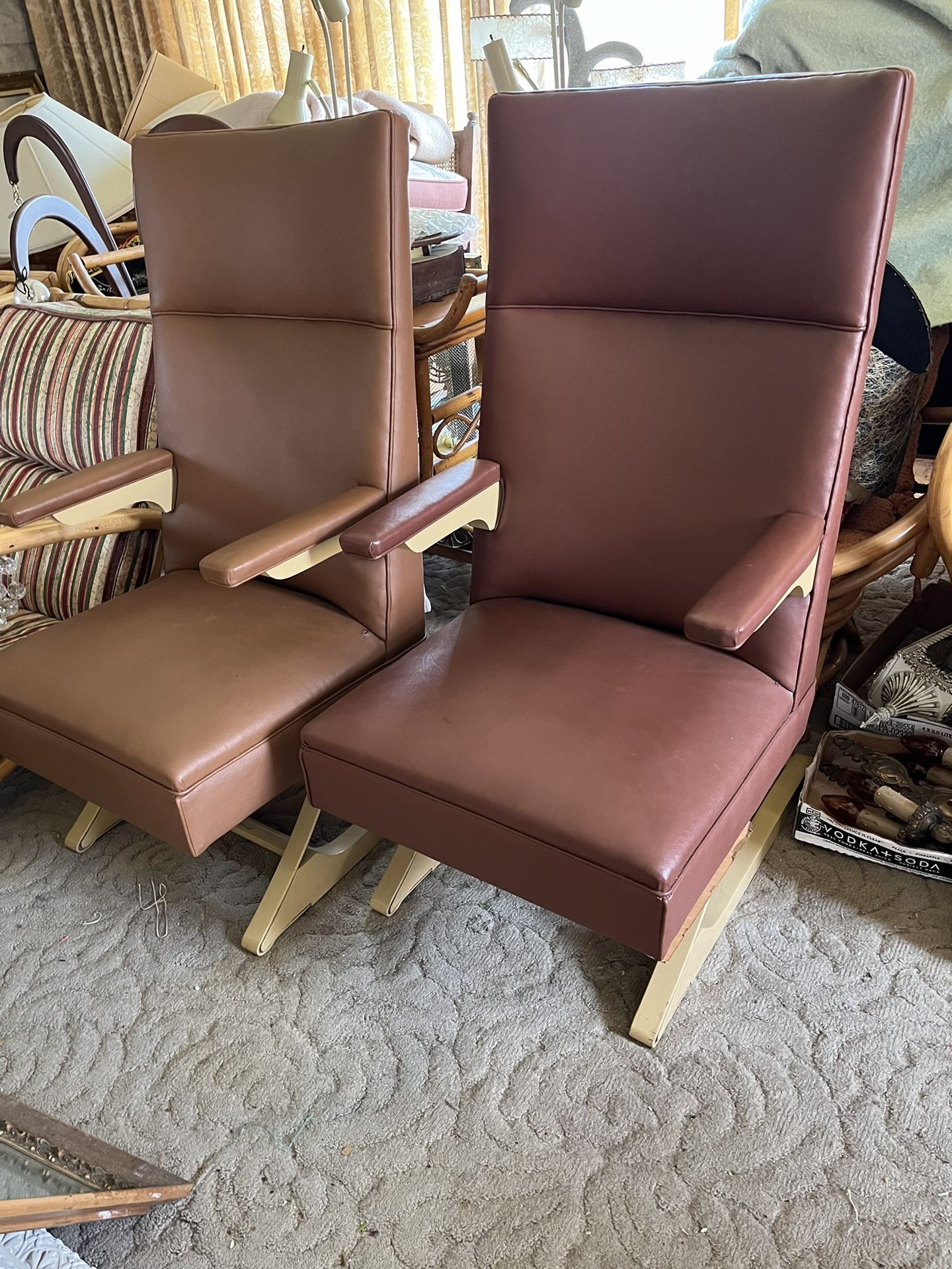 Mid Century  Modern Leather Arm Rocking Chairs-pair
