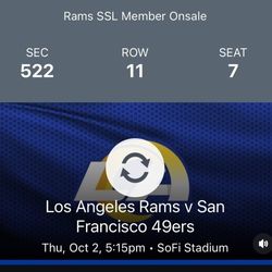 Rams 49ers Thursday Night Football 2 Tickets 