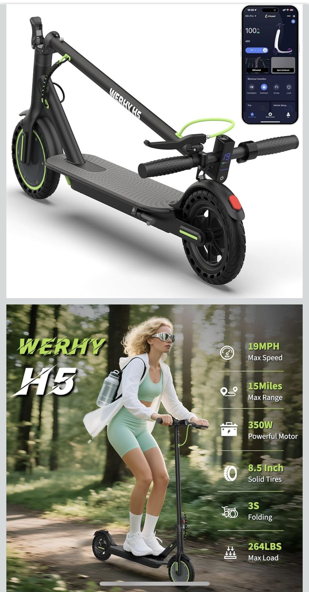 Electric Scooter, 10"/8.5" Solid Tire, 500W/350W Powerful Motor & 19/22 MPH Top Speed, 28/25/22/16 Miles Long Range, Folding E Scooter with Dual Braki