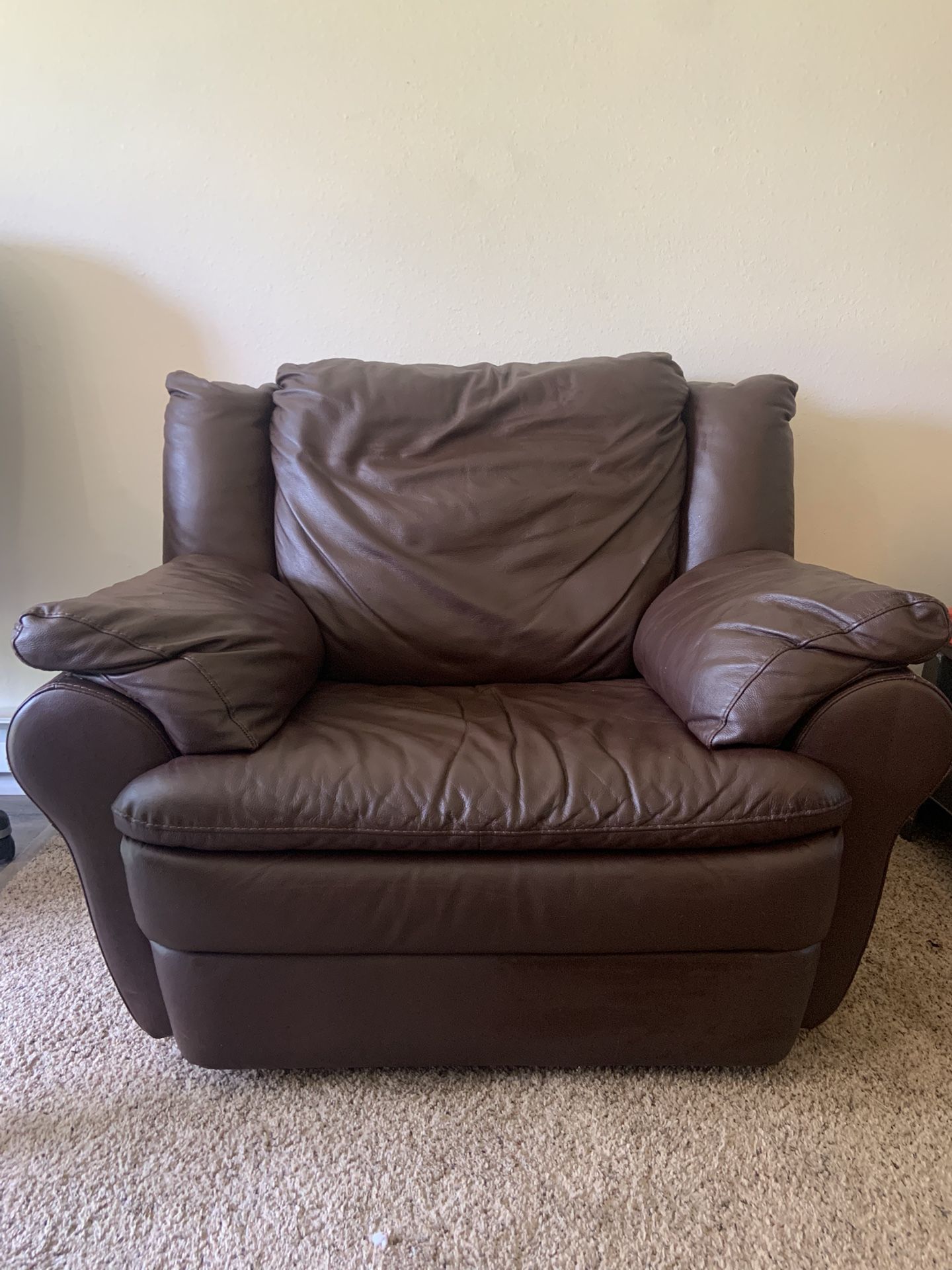 Overstuffed Leather Chair - Made In Italy