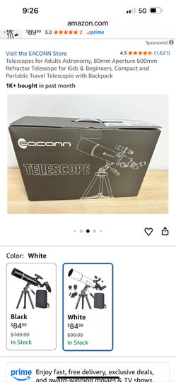 Hanford / Brand New , Telescopes , Astronomy, 80mm Aperture 600mm Refractor  Brand new $40 