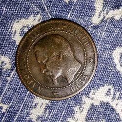 RARE 1854 FRENCH NAPOLEON III COIN 10 CENTAMINES