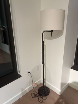 Black Metal Floor Lamp with White Drum Shade