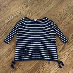 Size XXS Lilly Pulitzer Navy Stripe Coolmax Elba Sweater With Tassels 