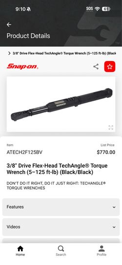 SNAP ON !! 3/8" Drive Flex- Head TechAngle® Torque Wrench (5-125 ft-Ib) (Black/Black)